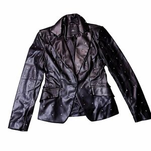 7 For All Mankind Black Faux Leather Rhinestones Blazer
